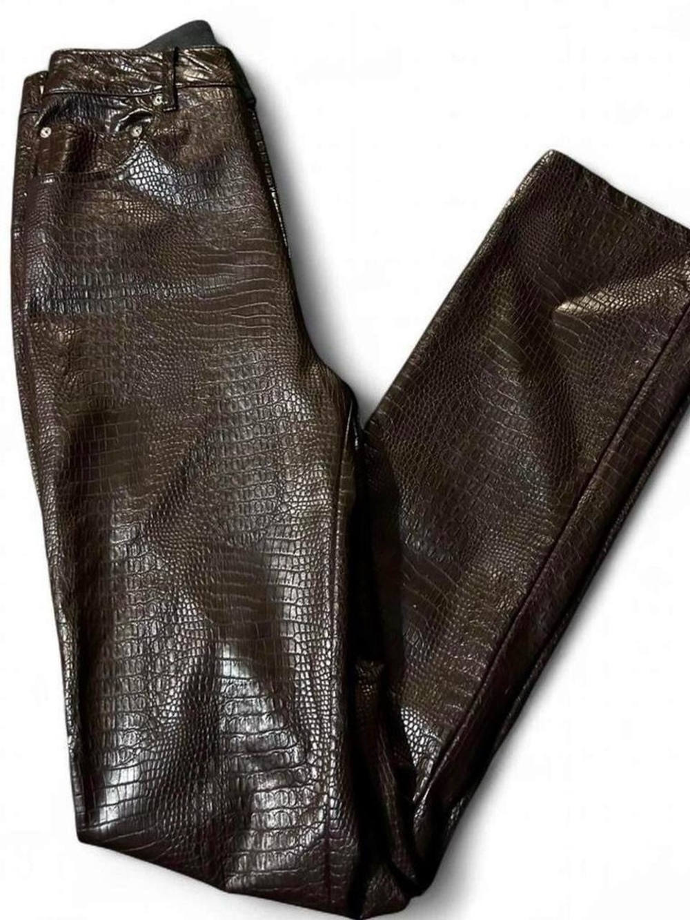 ASOS brown faux leather crocodile print pants